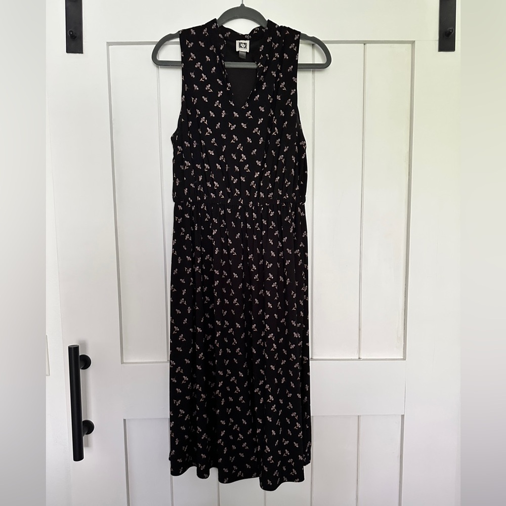 Anne Klein Black Midi Dress with Floral Pattern